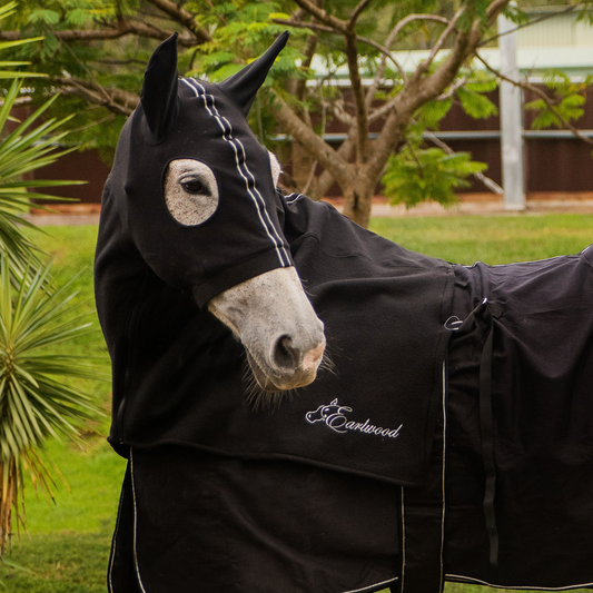 Earlwood Hood - FLEECE - with EARS - Black/Silver