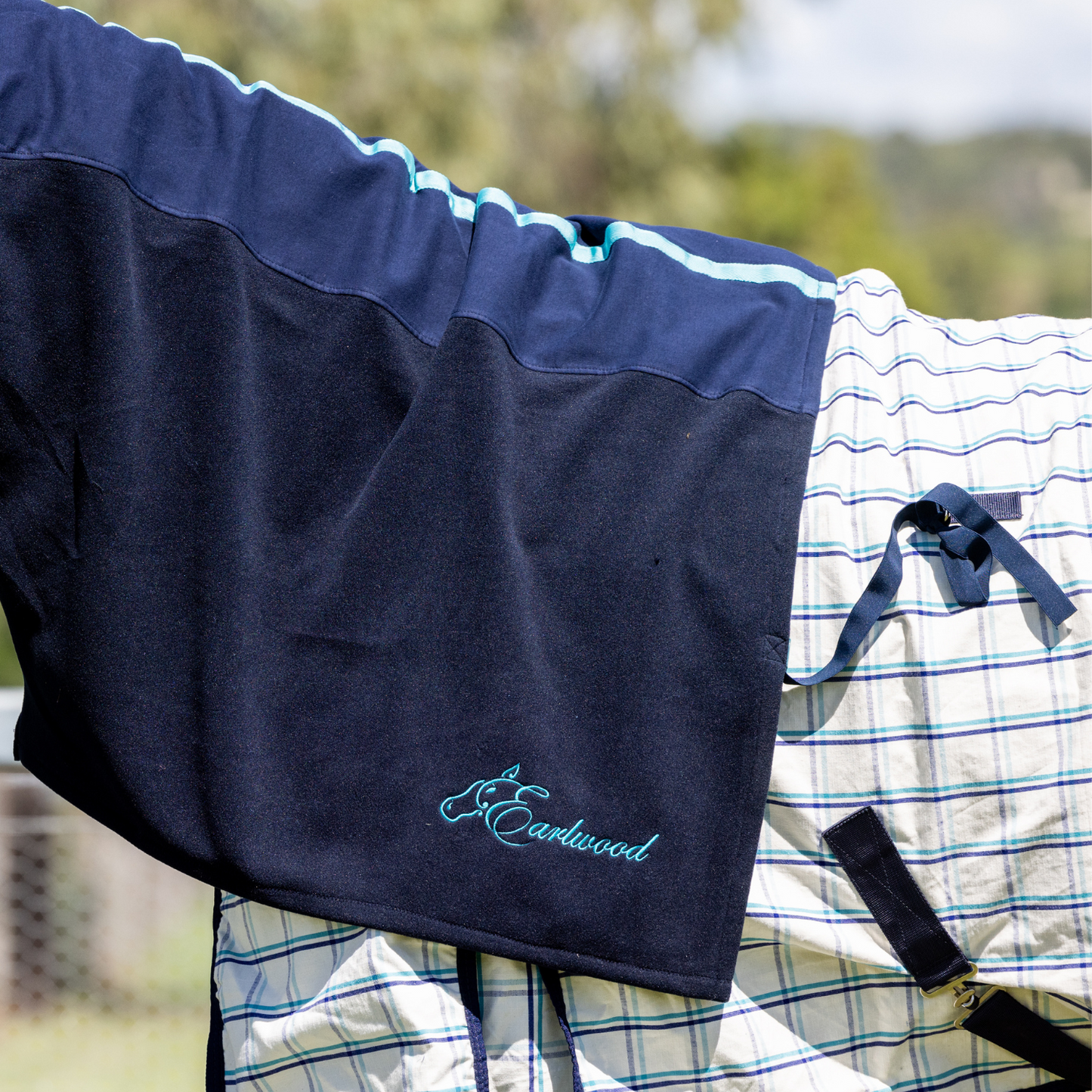 Earlwood Hood - FLEECE - with EARS - Nvy/Turquoise