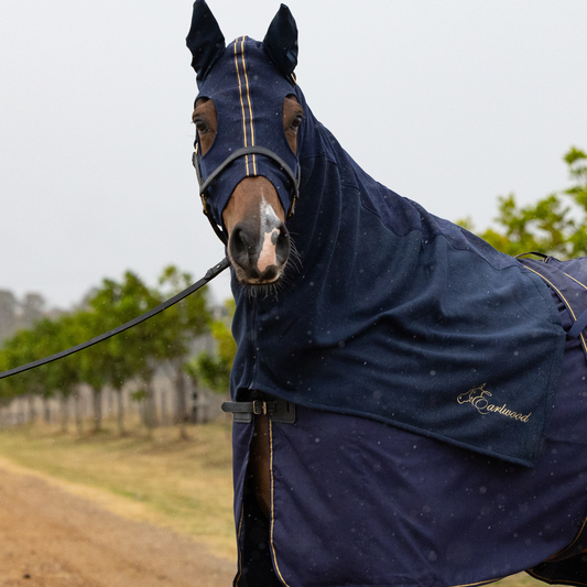 Earlwood Hood - FLEECE - with EARS - Navy/Gold