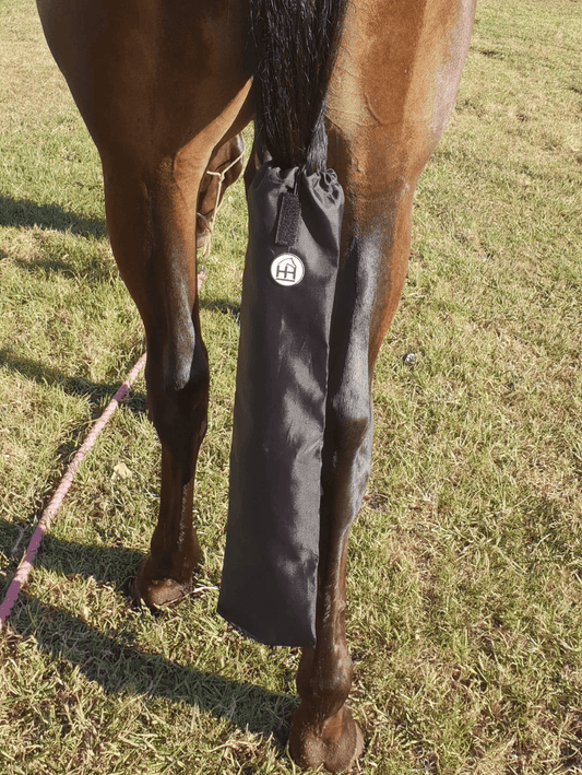 Horse wearing Horzehood Showerproof Tailbag